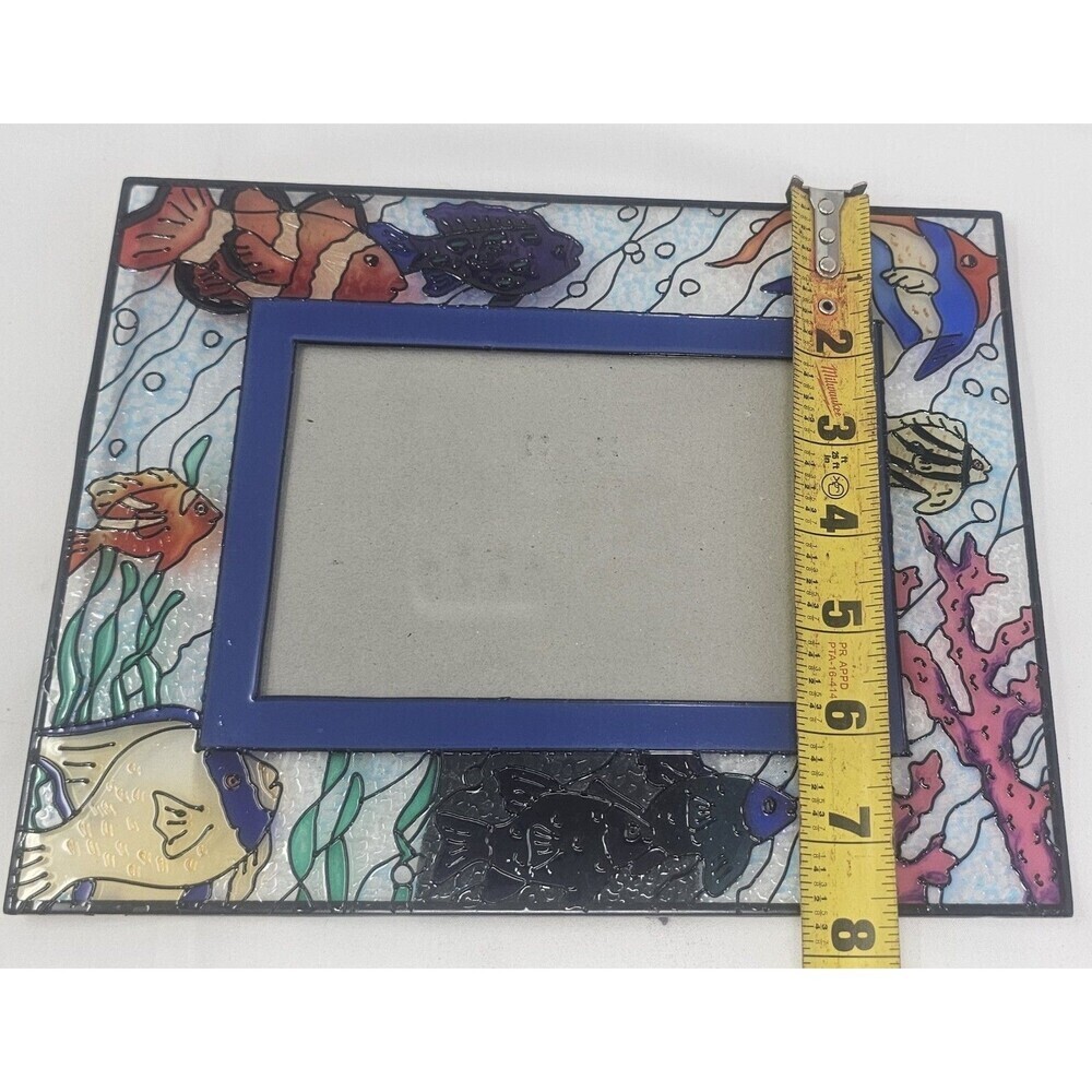 Vintage FIGI Hand Painted Fish Scene  Stained Glass Frame For 4x6 Photo - Picture 11 of 12